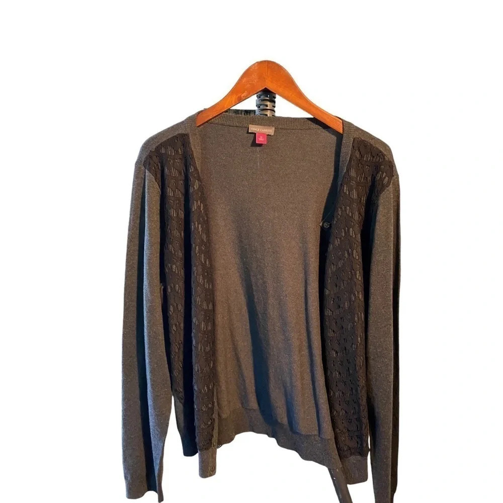 Vince Camuto gray & black lace cardigan coquette girl , dark academia , classic - Picture 6 of 9